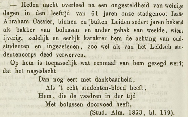 1818 newspaper entry for Nathan Cassier, bolusbakker
